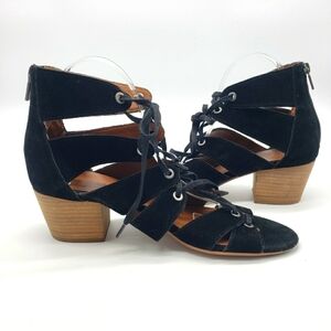 Lucky Brand Women US 10 GENEVIE black dress sandals gladiator lace up back zip